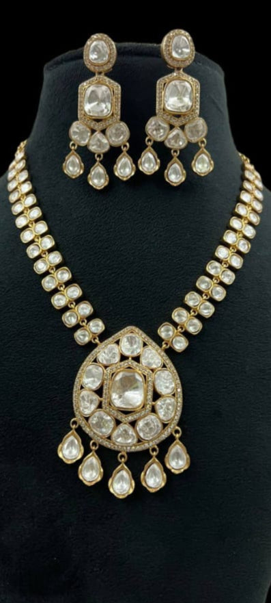 Arnine Moisonaite White Kundan Set with Gold Plating