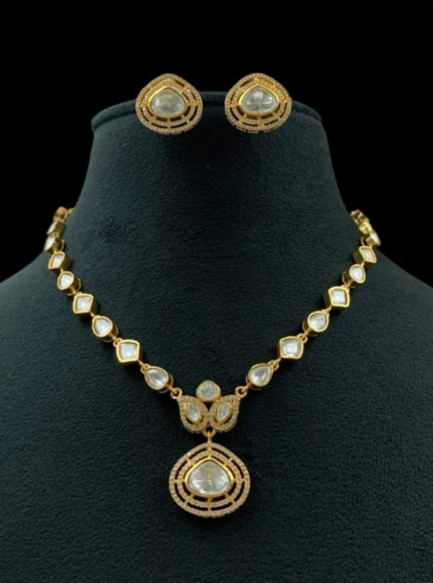 Arnine Moissanite White Kundan Set with Gold Plating