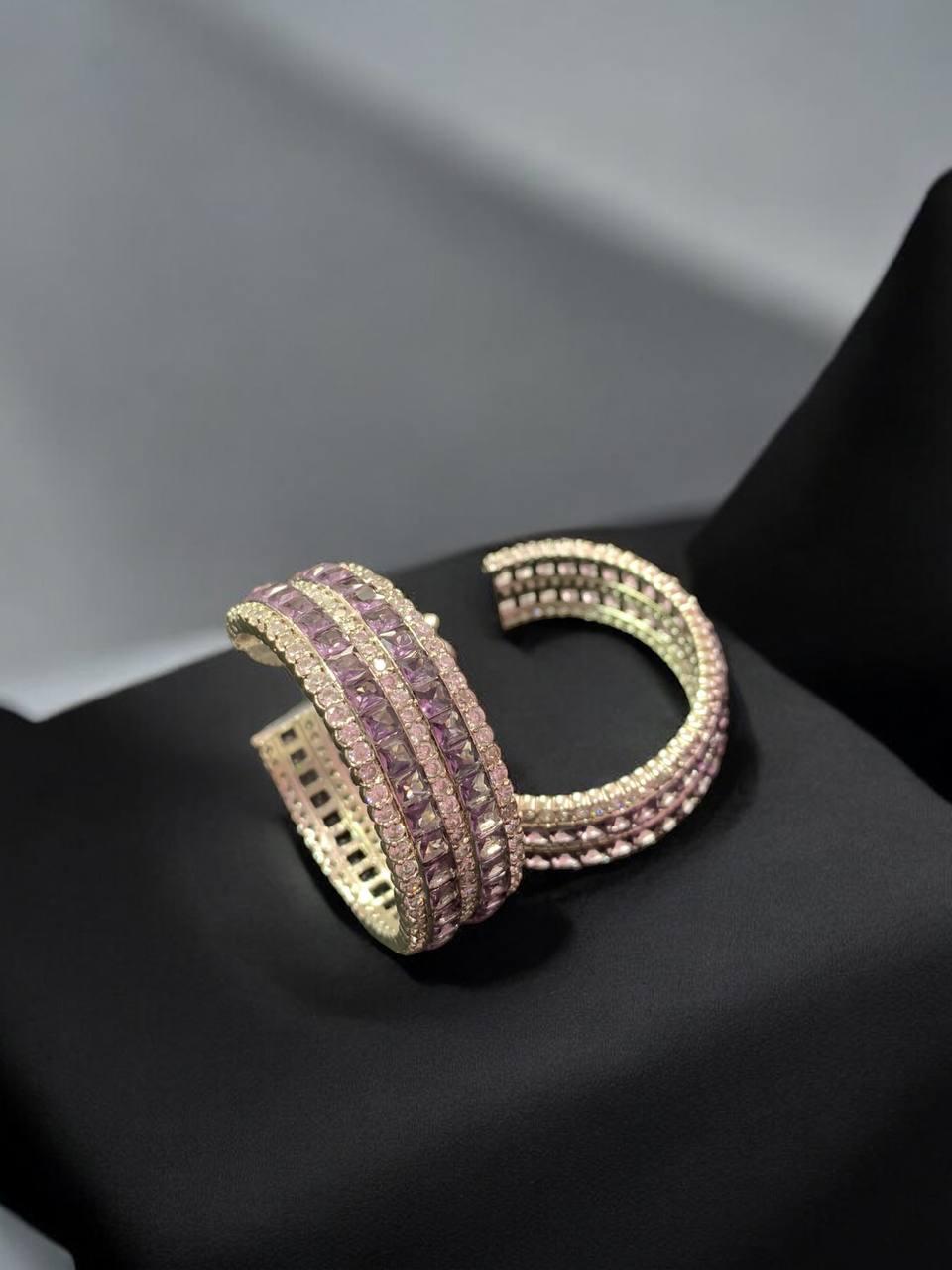 Purple CZ Stones Hoop Earrings