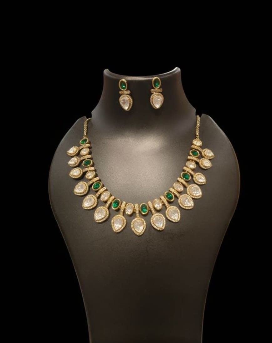 Emerald Kundan Drop Necklace Set