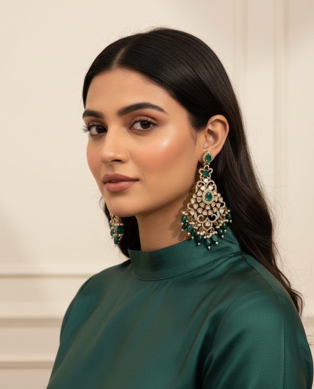 Green Moissanite Stones Long Earrings