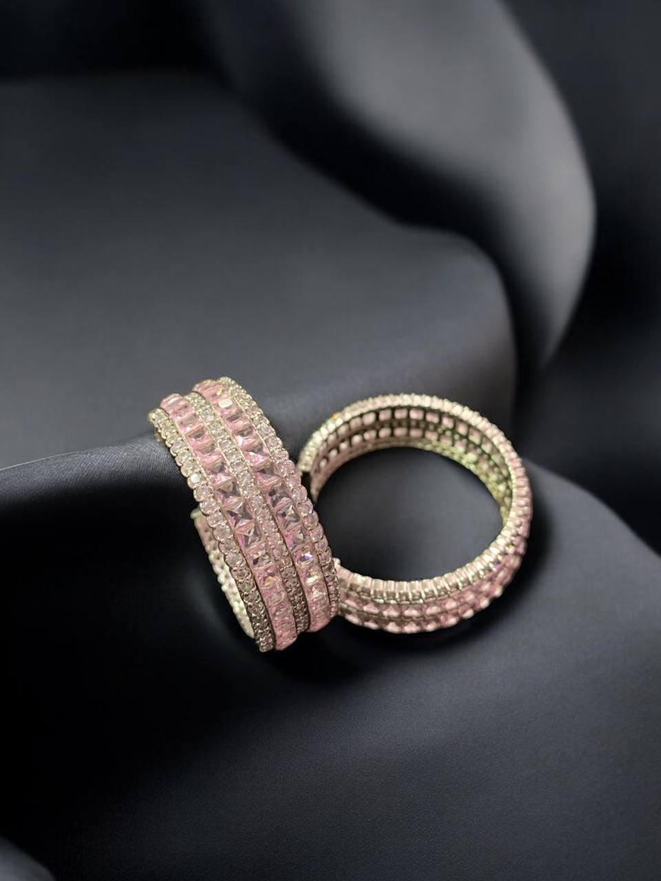 Pink CZ Stones Hoop Earrings