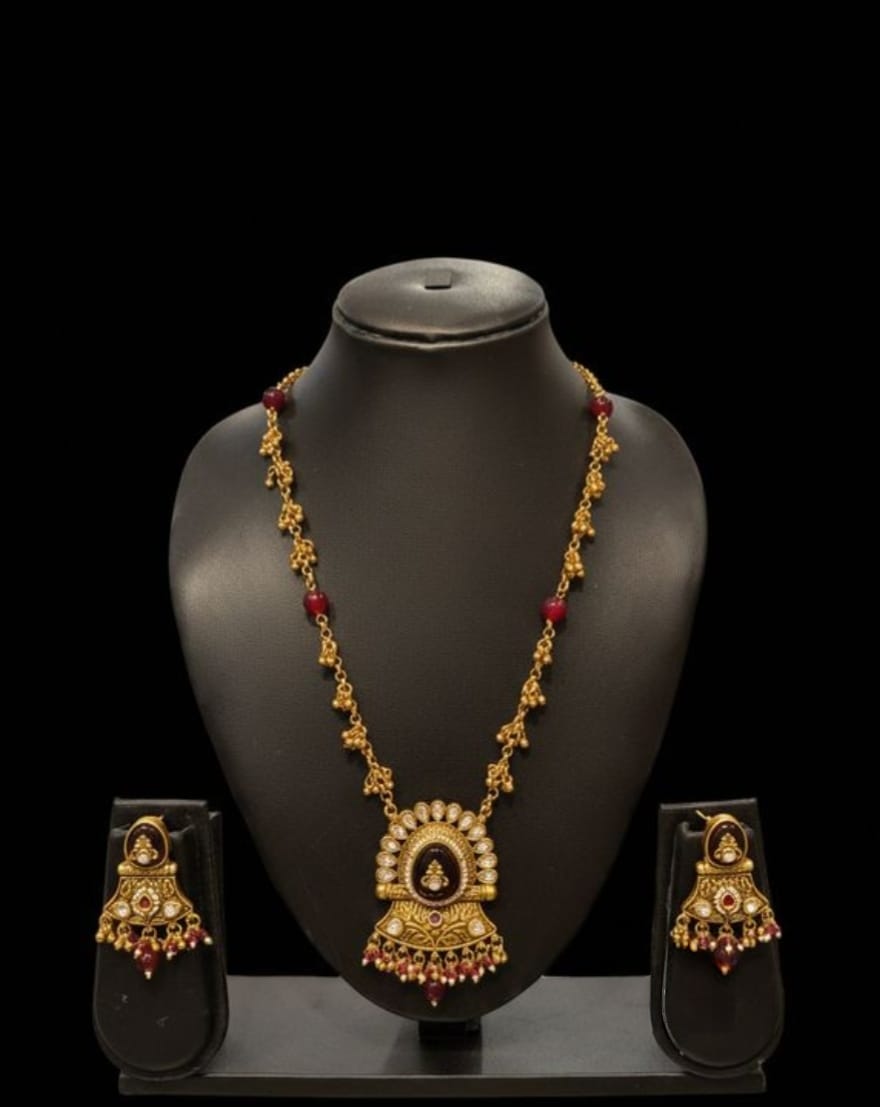 Rashi Ruby Drop Long Necklace Set