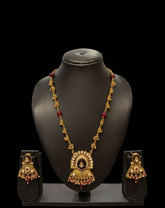 Rashi Ruby Drop Long Necklace Set