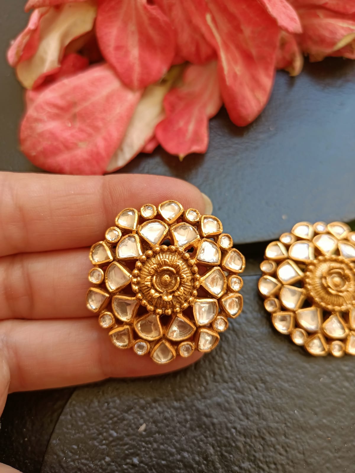 Buy Pakistani Indian Punjabi Gold Polki Studs Bollywood Earrings Dilkash Fashion  Jewelry Online in India - Etsy